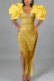 s-4xl plus size autumn new stylish sequins bow tie zip-up patchwork slight stretch slit high quality sexy maxi dress_Pink_Gold