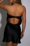slight stretch satin tube design hollow backless sexy mini dress_Black