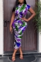 plus size  3 colors high stretch gradient leopard printing stylish midi dress_Purple