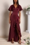 plus size four colors high stretch ruffle high slit irregular stylish maxi dress_Black_Dark Purple_Rose Red