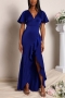 plus size four colors high stretch ruffle high slit irregular stylish maxi dress_Black_Dark Purple_Rose Red_Dark Blue