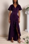 plus size four colors high stretch ruffle high slit irregular stylish maxi dress_Black_Dark Purple