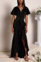 plus size four colors high stretch ruffle high slit irregular stylish maxi dress_Black