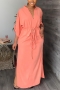 plus size 7 colors slight stretch drawstring split stylish casual maxi dress_Black_White_Brown_Pink
