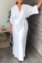 plus size 7 colors slight stretch drawstring split stylish casual maxi dress_Black_White