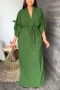 plus size 7 colors slight stretch drawstring split stylish casual maxi dress_Black_White_Brown_Pink_Orange_Yellow_Green