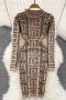 stretch slim 4 colors ribbed knit batch printing casual midi dress_Black_Rose Red_Yellow_Khaki