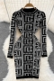 stretch slim 4 colors ribbed knit batch printing casual midi dress_Black