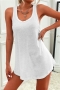 plus size slight stretch solid color sleeveless simple a-line mini dress_Black_White