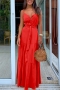 s-3xl stretch plus-size sling 5 colors button maxi dress(with belt)_White_Red