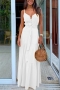 s-3xl stretch plus-size sling 5 colors button maxi dress(with belt)_White