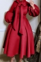 s-4xl plus size slight stretch bow tie zip-up 5 colors casual midi dress_Purple_Red