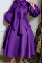 s-4xl plus size slight stretch bow tie zip-up 5 colors casual midi dress_Purple