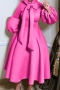 s-4xl plus size slight stretch bow tie zip-up 5 colors casual midi dress_Purple_Red_Magenta