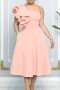 plus size slight stretch ruffle sloping shoulder zip-up classic midi dress_White_Red_Pink