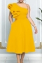 plus size slight stretch ruffle sloping shoulder zip-up classic midi dress_White_Red_Pink_Yellow