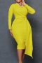 plus size slight stretch v-neck ring connected zip-up slit classic midi dress_White_Blue_Orange_Yellow