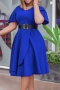 plus size slight stretch v-neck nipped waist classic midi dress (with belt)_Rose Red_Blue