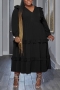 l-4xl plus size non-stretch 6 colors solid color ruffle loose casual midi dress_Black