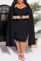 l-4xl plus size slight stretch 5 colors solid color slim sexy midi dress_Black
