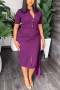 four colors slight stretch single-breasted split irregular stylish midi dress_Black_Purple