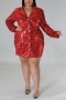 xl-5xl plus size 5 colors high stretch sequin with belt casual mini dress_Black_Red