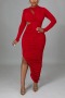 plus size slight stretch shirring hollow zip-up irregular sexy maxi dress_Black_White_Red