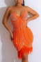 plus size 3 colors rhinestone sling feather decor sexy mini dress_Black_Magenta_Orange