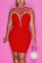 plus size slight stretch mesh zip-up rhinestone backless slim sexy mini dress_Black_White_Red