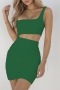 xs-xl slight stretch hollow single shoulder shirring bodycon sexy mini dress_Orange_Yellow_Green