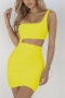 xs-xl slight stretch hollow single shoulder shirring bodycon sexy mini dress_Orange_Yellow_Green_Deep Yellow