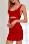 slight stretch sleeveless hollow shirring lace up backless sexy mini dress_Black_White_Red