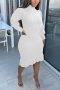 plus size 6 colors twist knitted slight stretch ruffle casual midi dress_Black_White