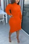 plus size 6 colors twist knitted slight stretch ruffle casual midi dress_Black_White_Rose Red_Blue_Orange