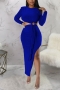 plus size 6 colors stretch hollow slit button solid color sexy midi dress_Black_White_Red_Blue