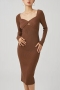 slight stretch solid color 4-colors hollow ribbed knit slim sexy midi dress_Black_Red_Beige_Brown