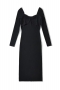 slight stretch solid color 4-colors hollow ribbed knit slim sexy midi dress_Black
