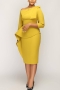 plus size 3 colors stretch three-quarter sleeve irregular stylish midi dress_Black_Blue_Yellow