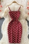 new 6 colors knitted jacquard stretch chain sling slim stylish mini dress_Black_Purple_Red