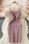 new 6 colors knitted jacquard stretch chain sling slim stylish mini dress_Black_Purple_Red_Blue_Pink