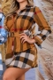 plus size non stretch checked printing single breasted nipped waist mini dress_Red_Blue_Brown