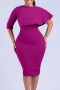 plus size slight stretch solid color slit zip-up simple midi dress_Blue_Darkviolet