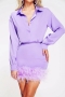 non-stretch 2 colors satin fabric single-breasted feather casual mini shirtdress_Black_Purple