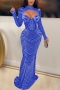 plus size stretch mesh padded rhinestone hollow sexy maxi dress(no underwire)_Black_White_Red_Blue