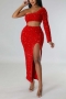 three colors slight stretch sequin hollow one shoulder slit sexy maxi dress_Black_Red
