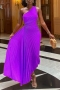 plus size slight stretch orange one-shoulder hollow pleated stylish maxi dress_Black_White_Purple
