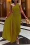 plus size slight stretch one-shoulder hollow pleated stylish maxi dress_Black_White_Purple_Dark Purple_Dark Green