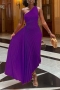 plus size slight stretch one-shoulder hollow pleated stylish maxi dress_Black_White_Purple_Dark Purple
