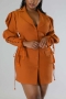plus size non-stretch single breasted lace-up orange sexy mini blazer dress_Brown_Orange