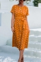 non-stretch polka dot batch printing single breasted belt casual midi dress_Black_Pink_Orange